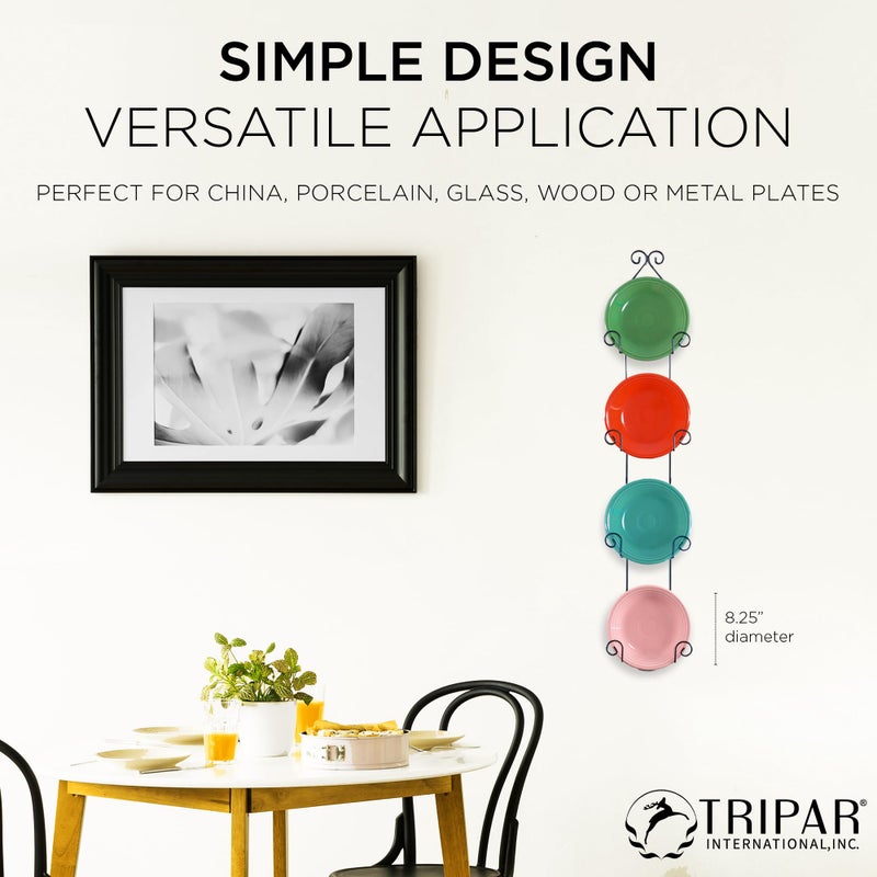 TRIPAR Vertical Wall Plate Rack, Black Display (4 Tiers) - Lightweight & Durable - Contains 4 Non-Adjustable Brackets - Elegantly Display Plates, Tiles, Artwork, & More - Image 2
